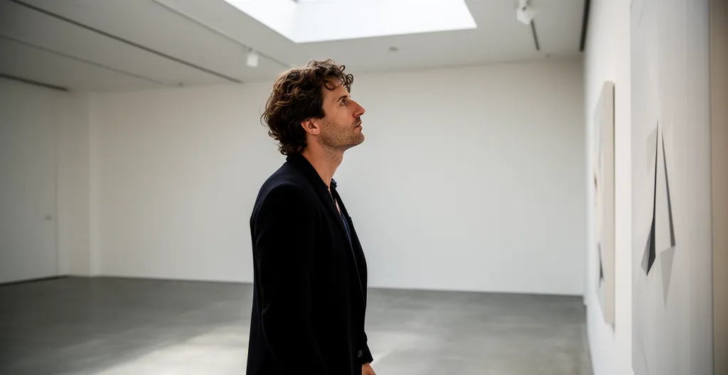 Personne absorbée dans la contemplation d'une œuvre d'art contemporain