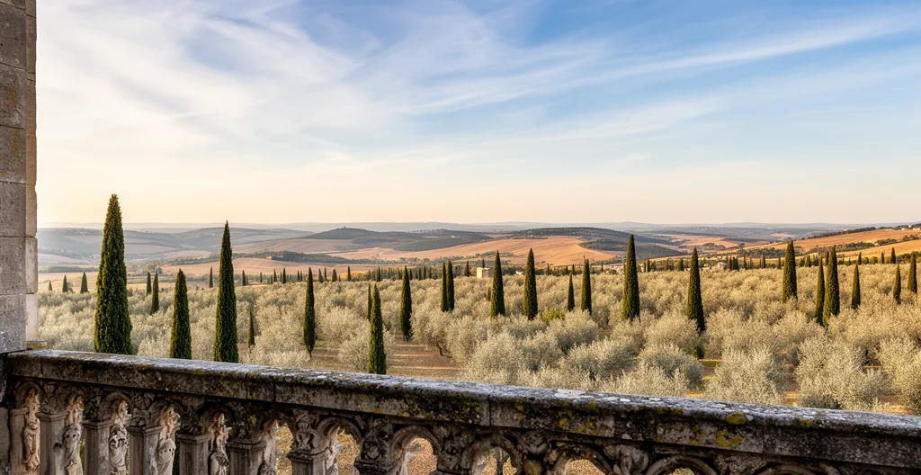 Vue panoramique depuis la terrasse du Château de Gordes sur les collines du Luberon